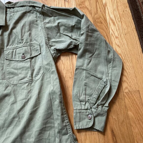 Vintage Swedish Army OD Green Work Shirt Military Cotton Field Uniform Olive 40 - Picture 4 of 7